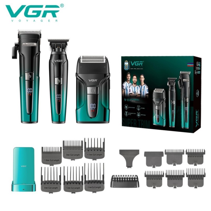 ماشین اصلاح موی سر و صورت وی جی ار مدل v-694 مجموعه 3 عددی
