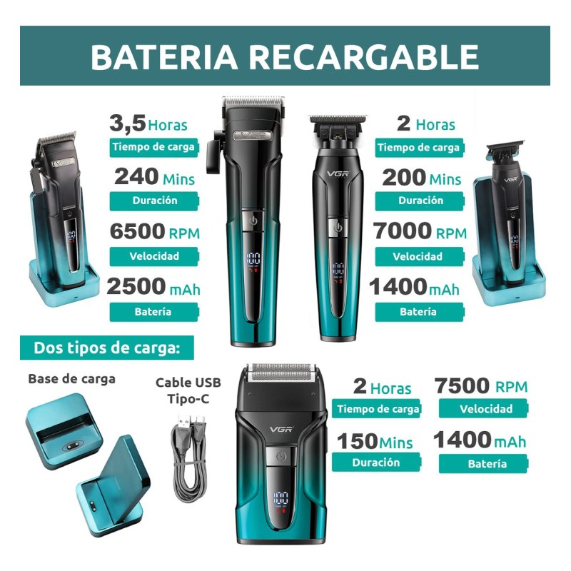 ماشین اصلاح موی سر و صورت وی جی ار مدل v-694 مجموعه 3 عددی