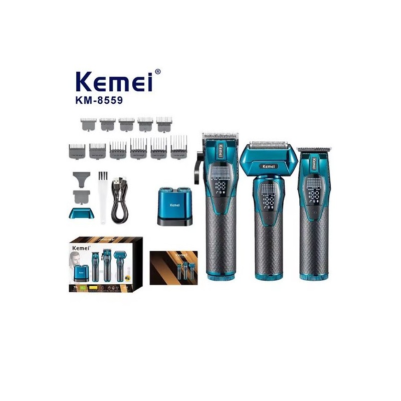 خرید ست ماشین اصلاح کیمی مدل KEMEI KM-8559 بسته ۳ عددی | ست ویژه اصلاح عروس و داماد | حرفه‌ای و آرایشگاهی