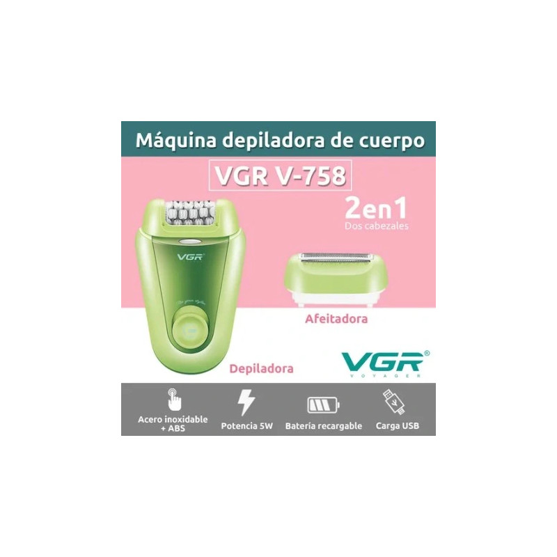 اپیلیدی 2 کاره وی جی آر VGR V-758 | اصلاح حرفه‌ای با تیغه استیل ضد زنگ
