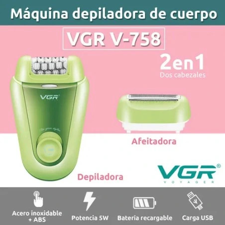 اپیلیدی 2 کاره وی جی آر VGR V-758 | اصلاح حرفه‌ای با تیغه استیل ضد زنگ