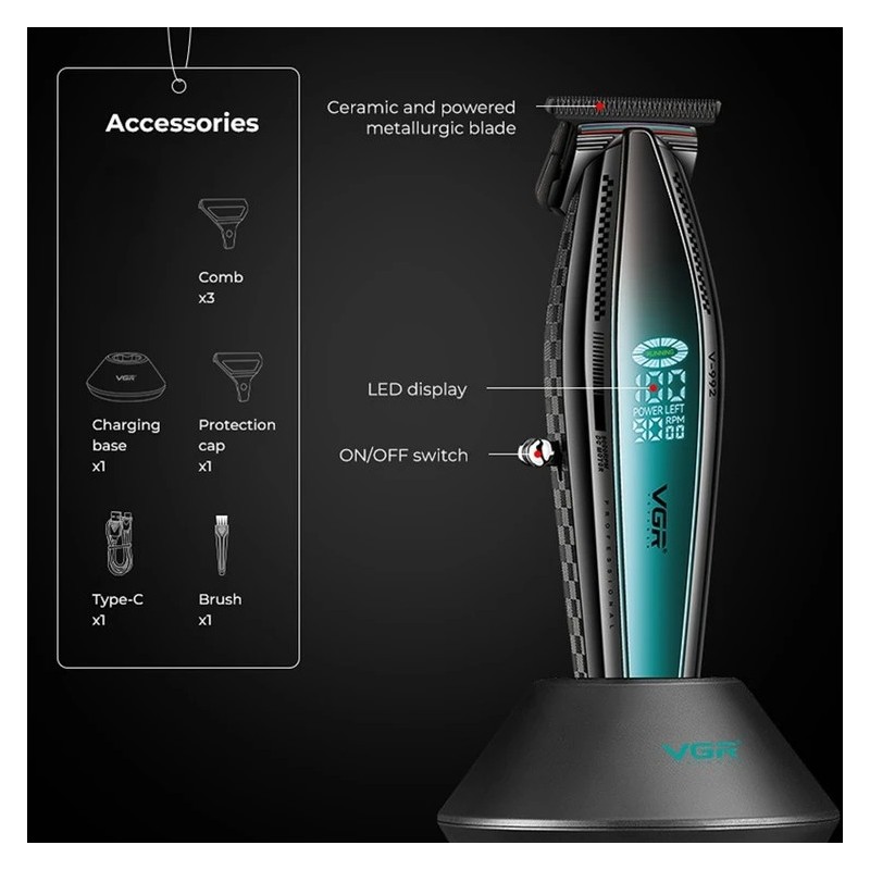 خرید ماشین اصلاح حرفه‌ای VGR V-992 | موتور ۹۰۰۰ دور | تیغه متالورژی پودر