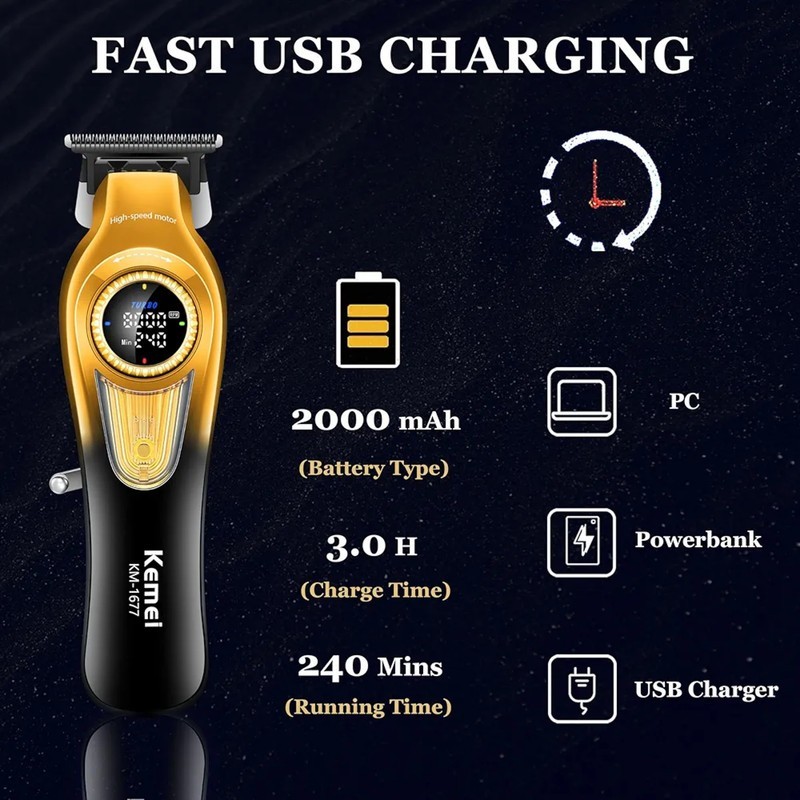 قیمت و خرید ماشین اصلاح خط زن حرفه‌ایKemei KM-1677 | تیغه سرامیک-متالورژی | باتری 2000mAh | حالت توربو