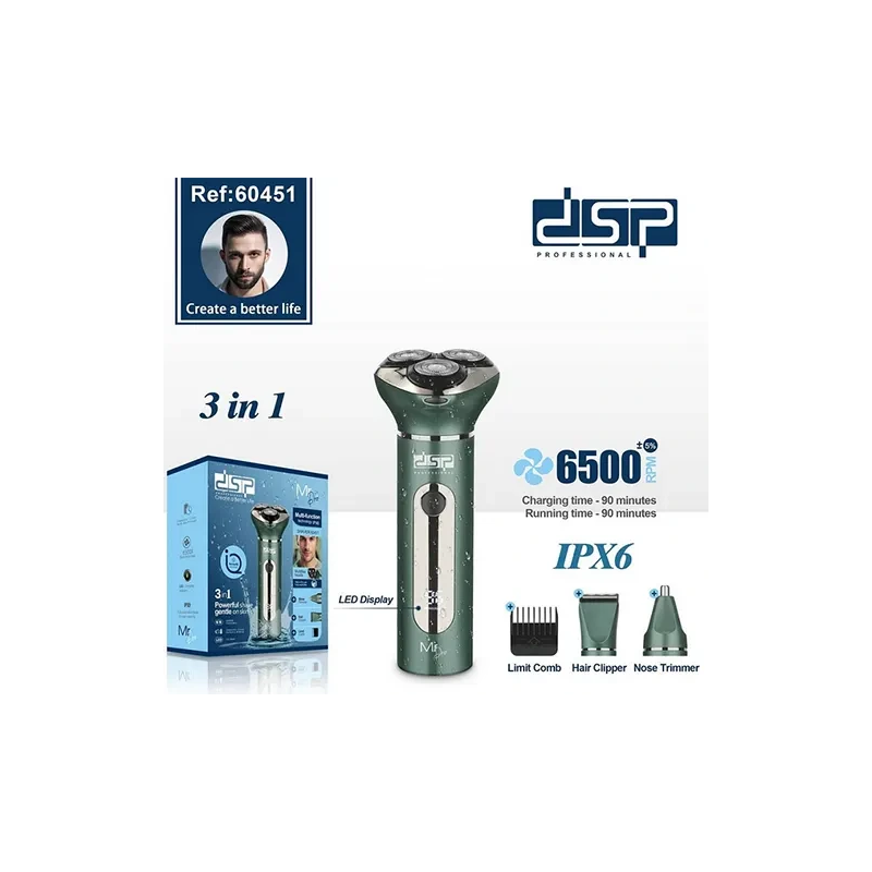 قیمت دستگاه اصلاح صورت DSP-60451 | باتری لیتیومی، شارژ سریع، مقاوم در برابر آب (IPX6)