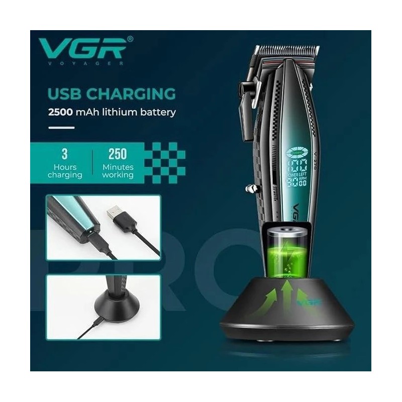 قیمت ماشین اصلاح حرفه‌ای VGR V-270 | حجم‌زن، فید و سایه‌زنی | باتری ۴ ساعته